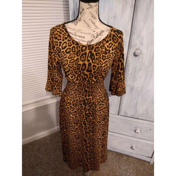Sign here leopard print flared sleeve Dress Sm Boho Feminine Cottagecore Artsy - Picture 3 of 7